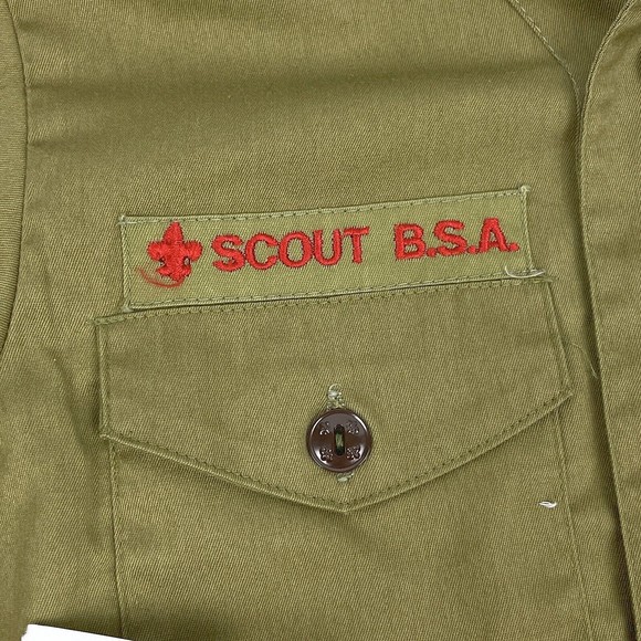 Vintage Olive Green BSA Boy Scout Uniform Shirt Long Sleeve 12 Neck Tenderfoot - Picture 10 of 16